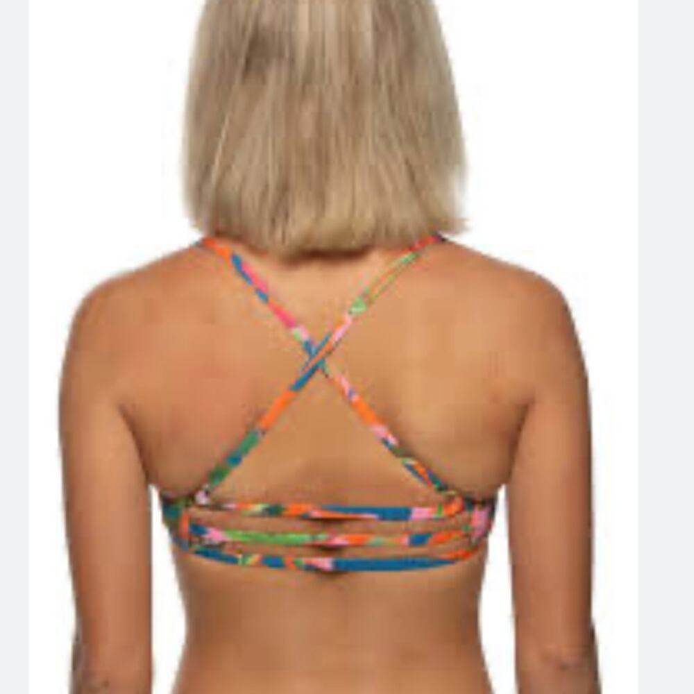 NWOT Jolyn Adrian Strappy Orange Multicolored Swimsuit Top size Large